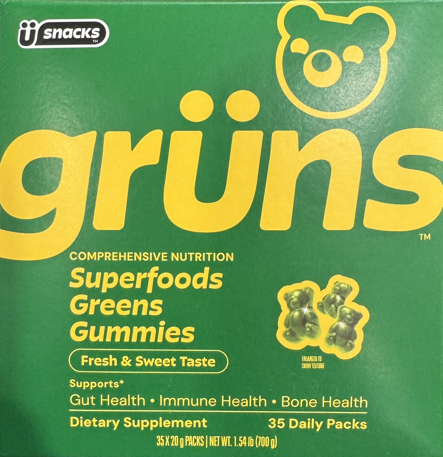 Grüns Adults Super Greens Multivitamin Gummies 35 Daily Packs FREE SHIPPING