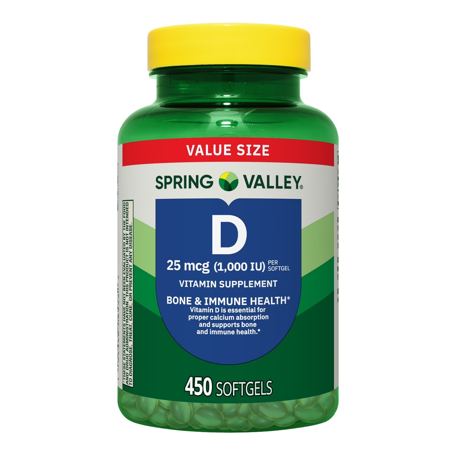 Spring Valley Vitamin D3 1000 IU Softgels, 450 Count