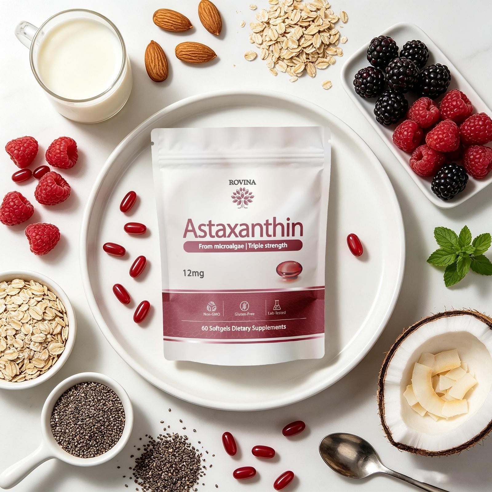 ROVINA Astaxanthin 12mg Softgels From Microalgae-Triple Strength Antioxidant US
