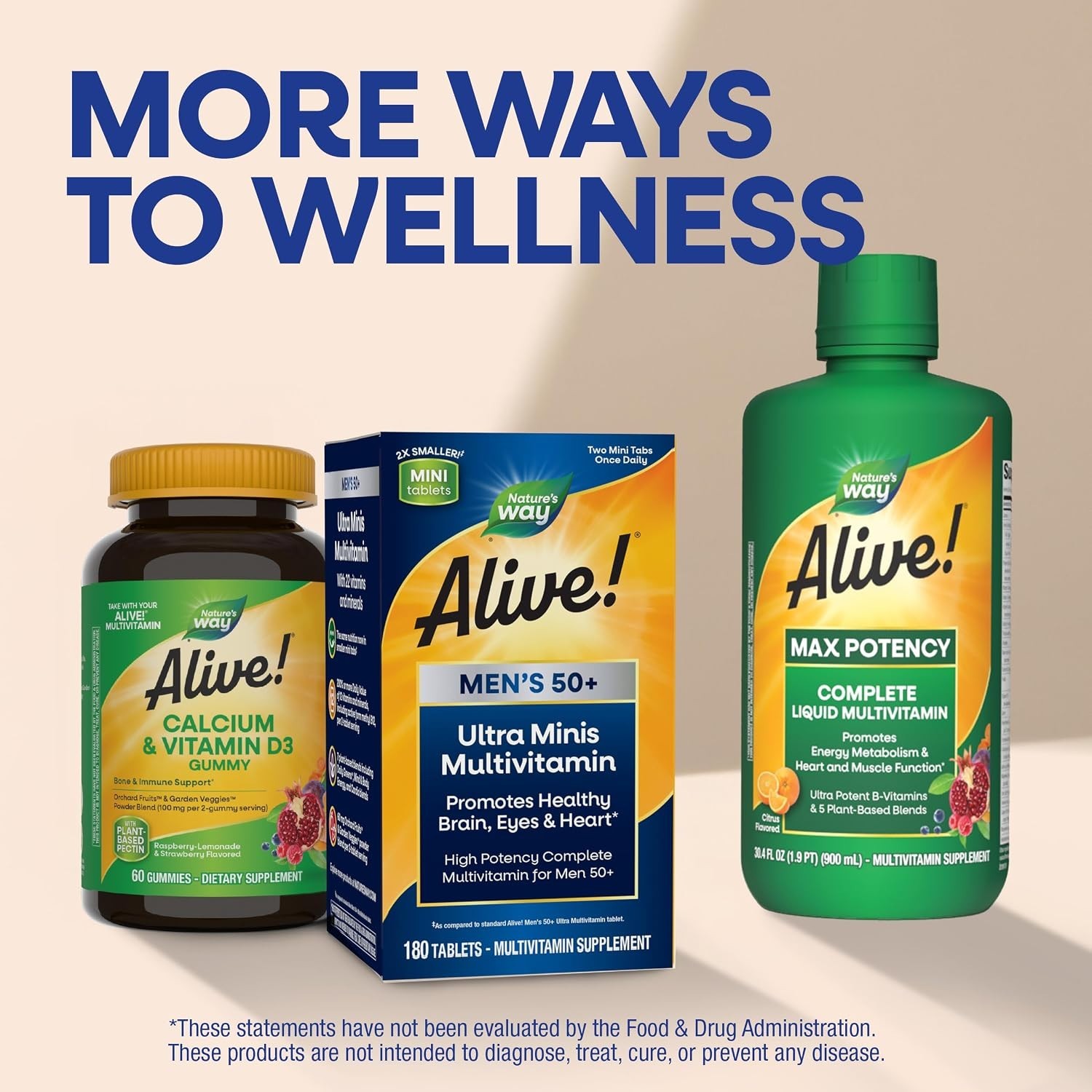 Nature’s Way Alive! Men’s 50+ Ultra Minis Multivitamin, 180 Count (Pack of 1)