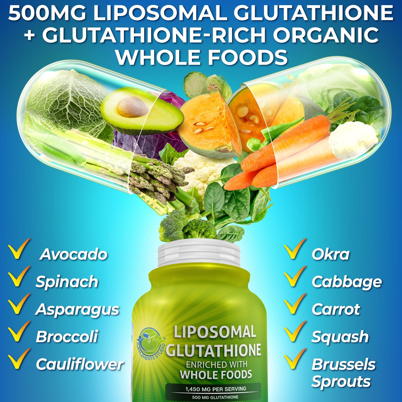 Liposomal Glutathione 500mg Active Form L Glutathione Reduced for Maximum Ab…