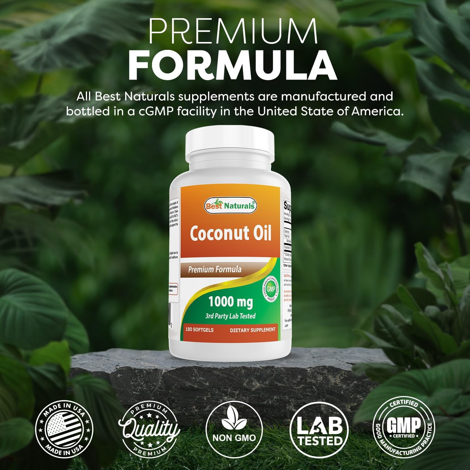 Best Naturals Extra Virgin Coconut Oil 1000 mg Softgel, 180 Count