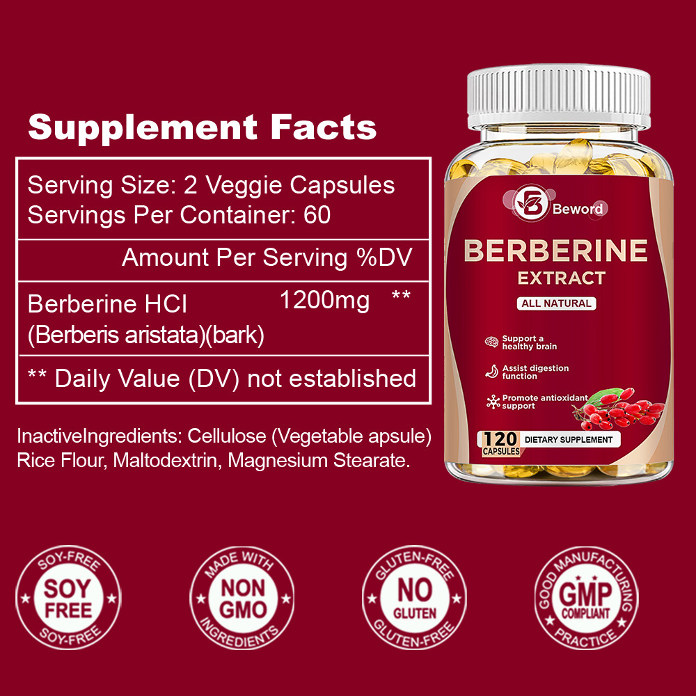 4 Packs Berberine 1200mg High Absorption For Blood Sugar Immune 3 Months Supply