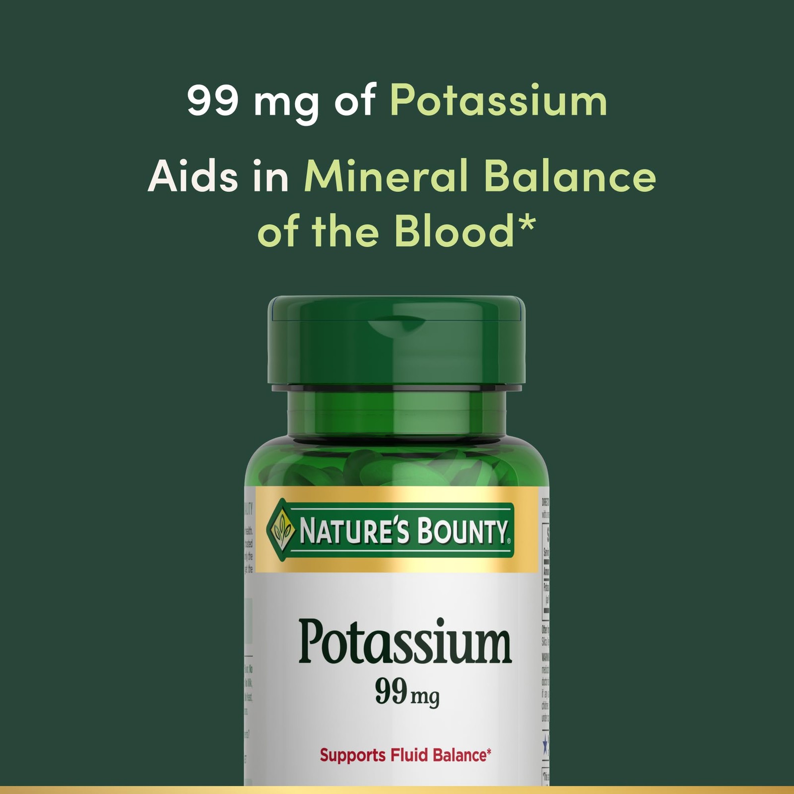 Nature’s Bounty Potassium 99mg, Supports Fluid Balance 100 Count (Pack of 1)