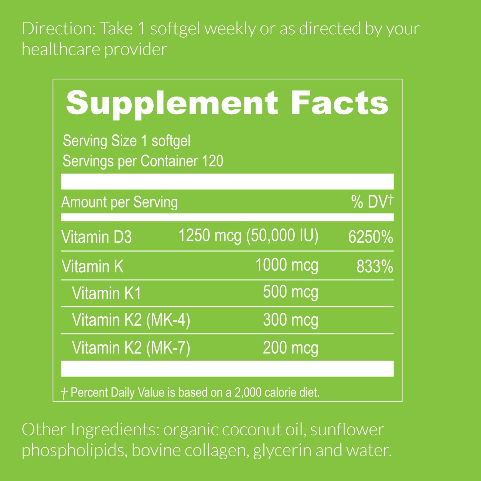 Liposomal Vitamin D3 50000 IU K 1000 mcg softgel 120 ct