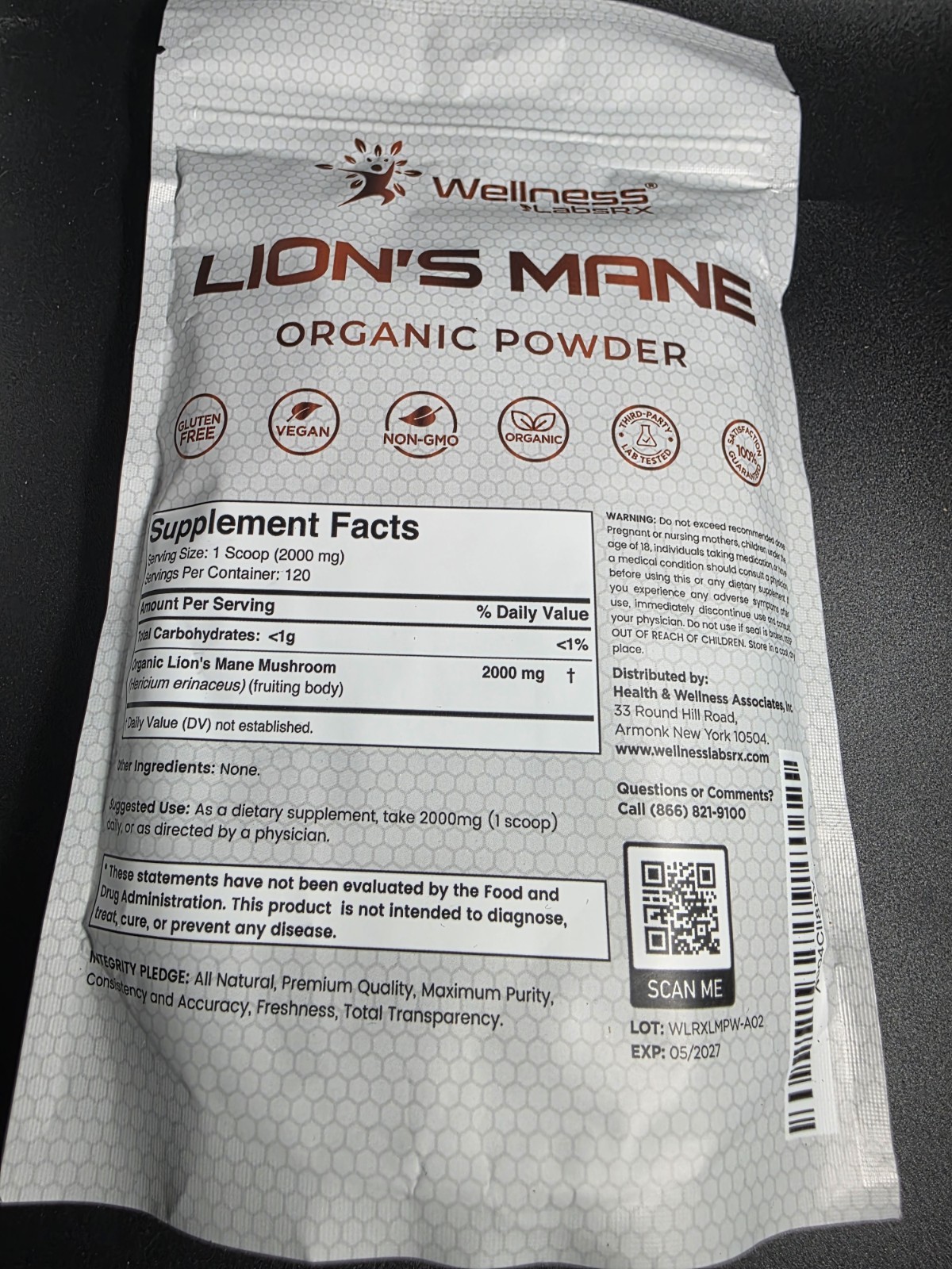 Lions Mane Powder 2000mg Brain & Immune Support 120 Servings Vegan Non-GMO 05/27