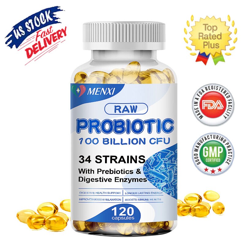 Raw Probiotics 100 Billion CFU Potency Digestive Immune Health 120 Capsules