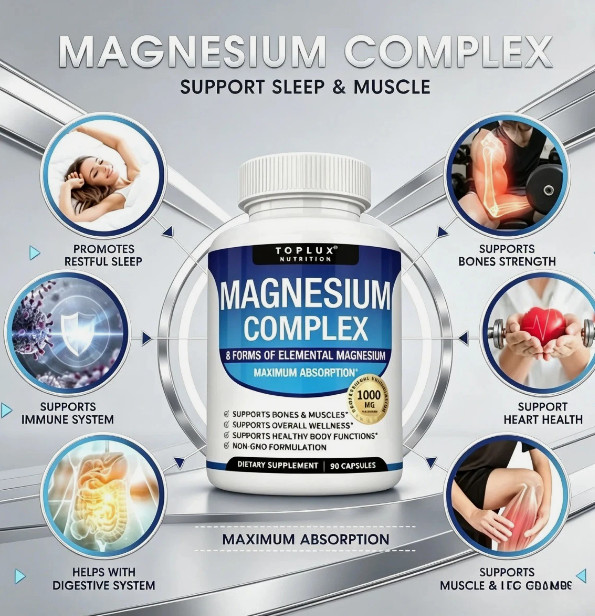 Toplux Magnesium Complex,8 Essential Forms,1000mg High Potency for Muscle&Sleep