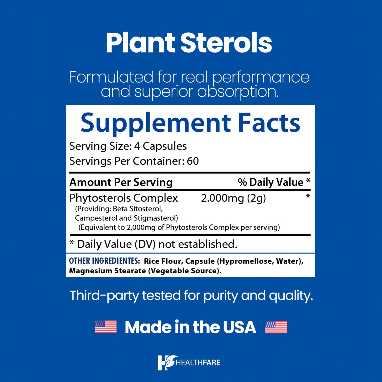 Plant Sterols 2000mg | 240 Count Maximum Strength Beta Sitosterol by Healthfare