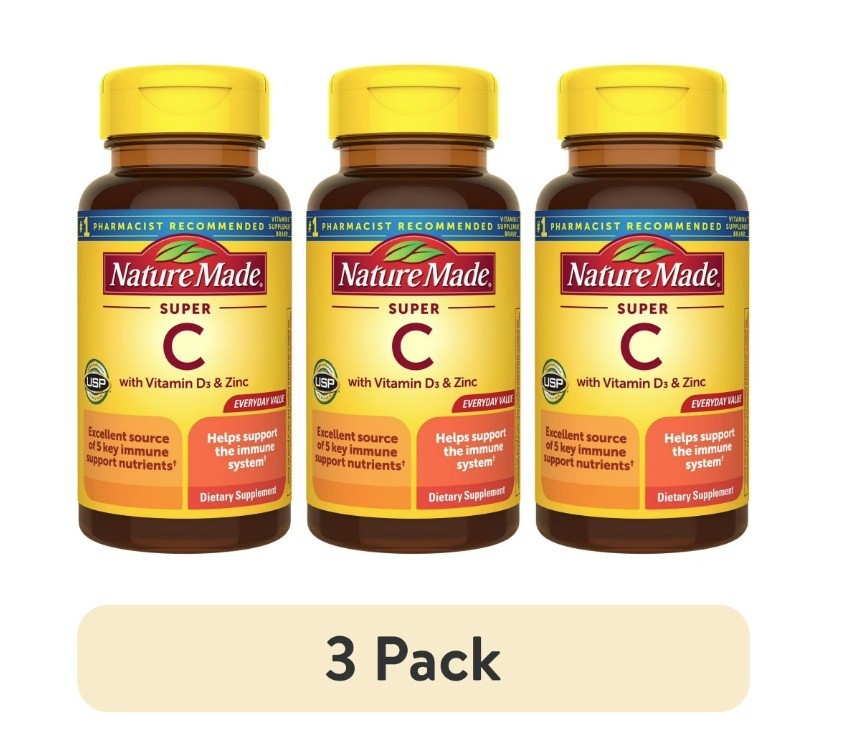 Super C with Vitamin D3 and Zinc Tablets, Dietary Supplement, 70 Count, 3PACK
