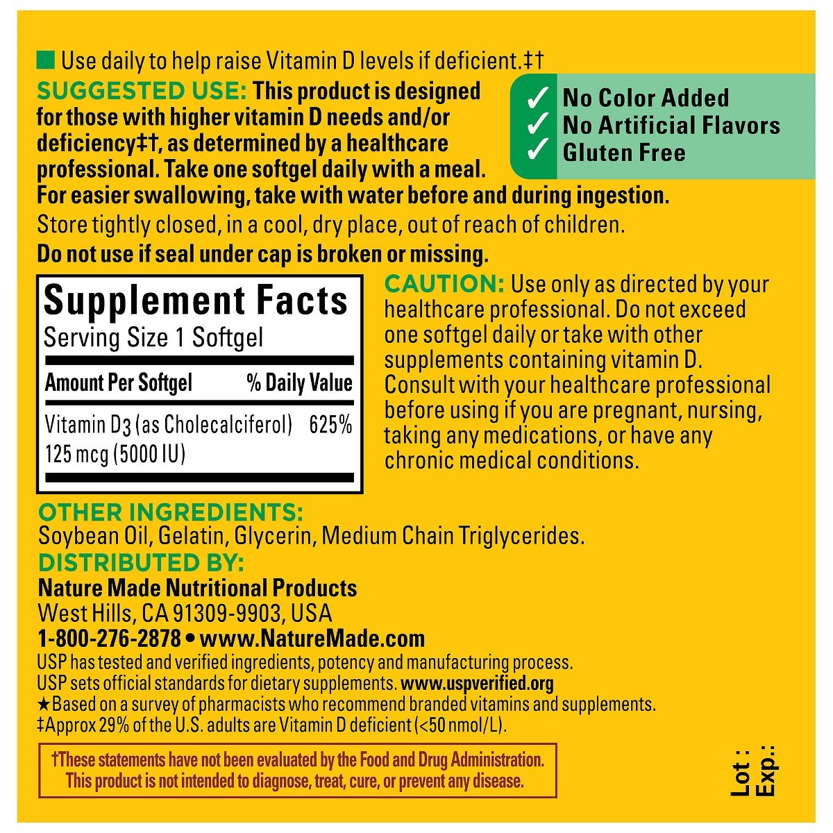 Nature Made Extra Strength Vitamin D3 5000 IU (125 mcg) – 180ct