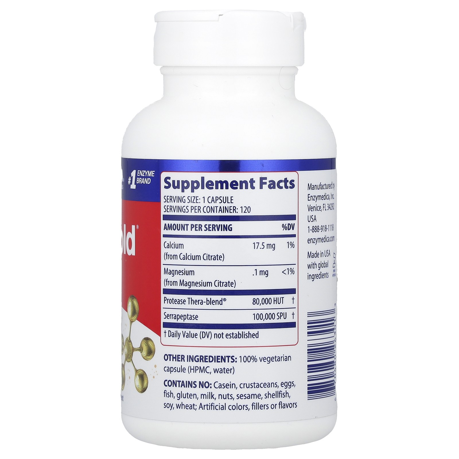 Enzymedica SerraGold 120 Capsules Casein-Free, Dairy-Free, Egg-Free,