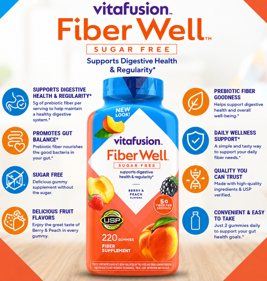 Vitafusion Fiber Well Sugar Free Gummies 220 Ct Digestive Health Fiber