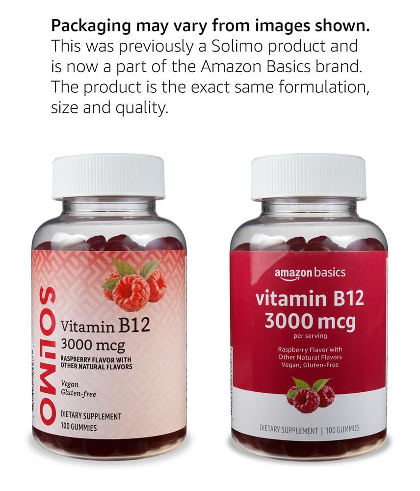 Amazon Basics Vitamin B12 3000 mcg Gummies, Normal 100 count (Pack of 1), Red