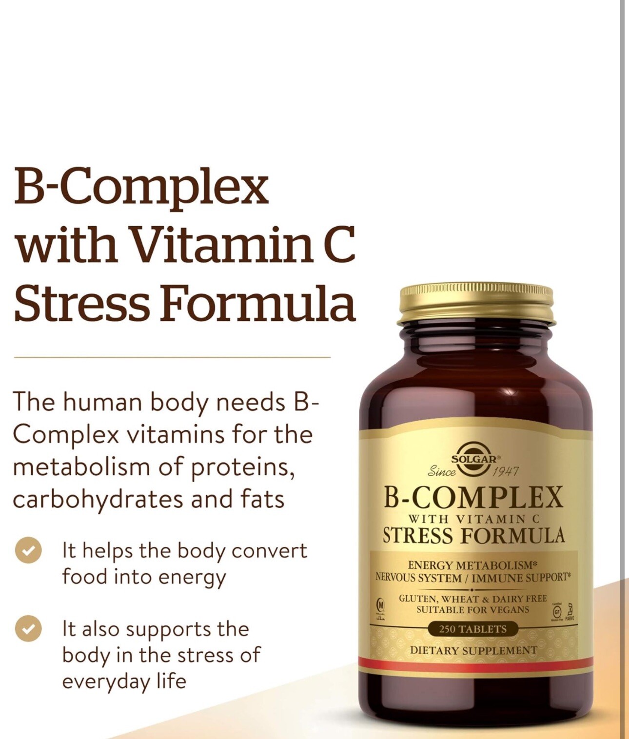 Solgar B-Complex with Vitamin C 250 Count (Pack of 1),Exp 09/2026