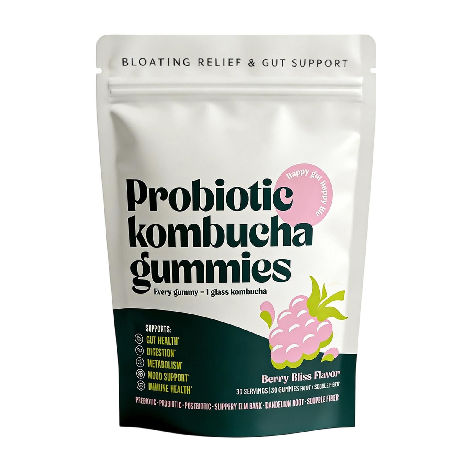 Probiotic Gummy Kombucha – Prebiotics, Fiber Supplement Gut Support 30ct（1-3 PK)