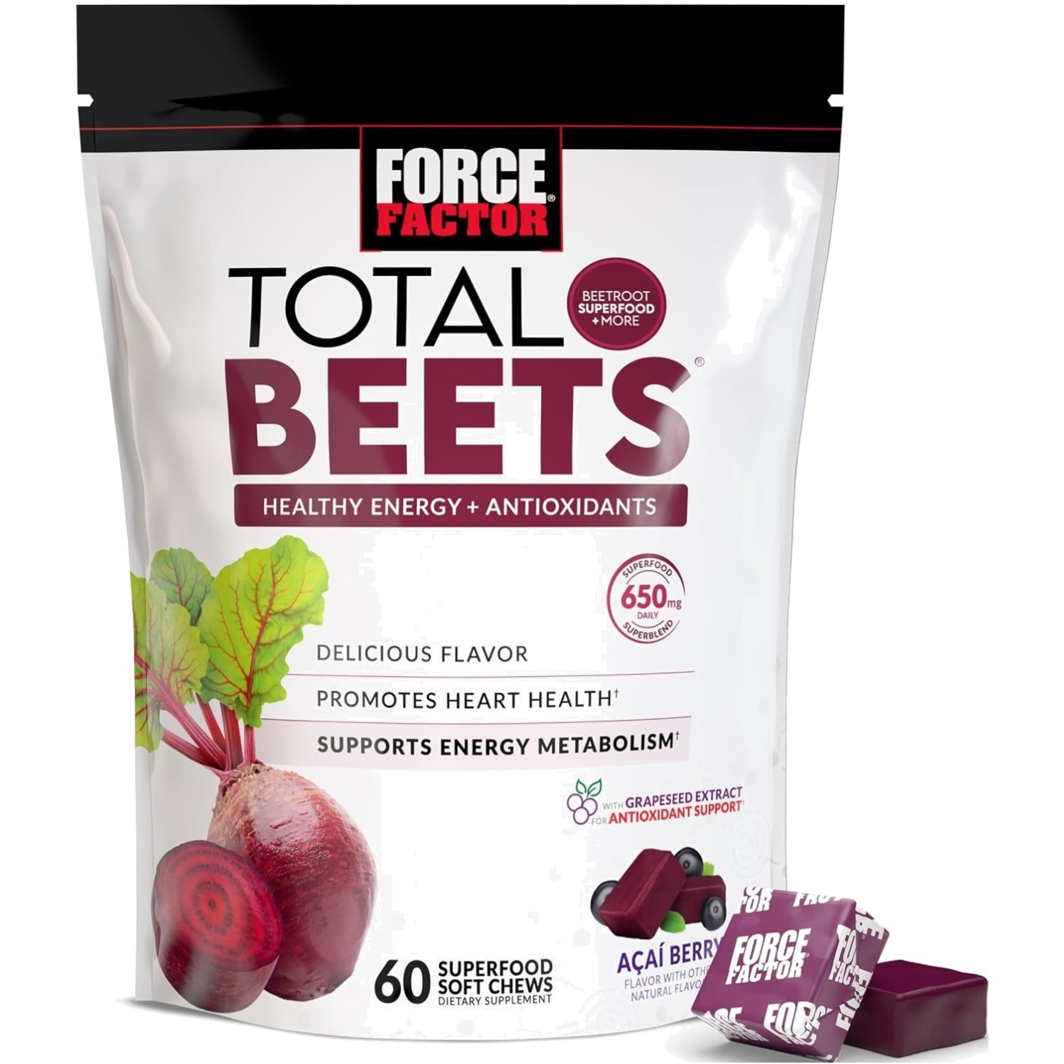 Heart Health Soft Chews – Total Beets with Acai Berry Flavor, 60 Count