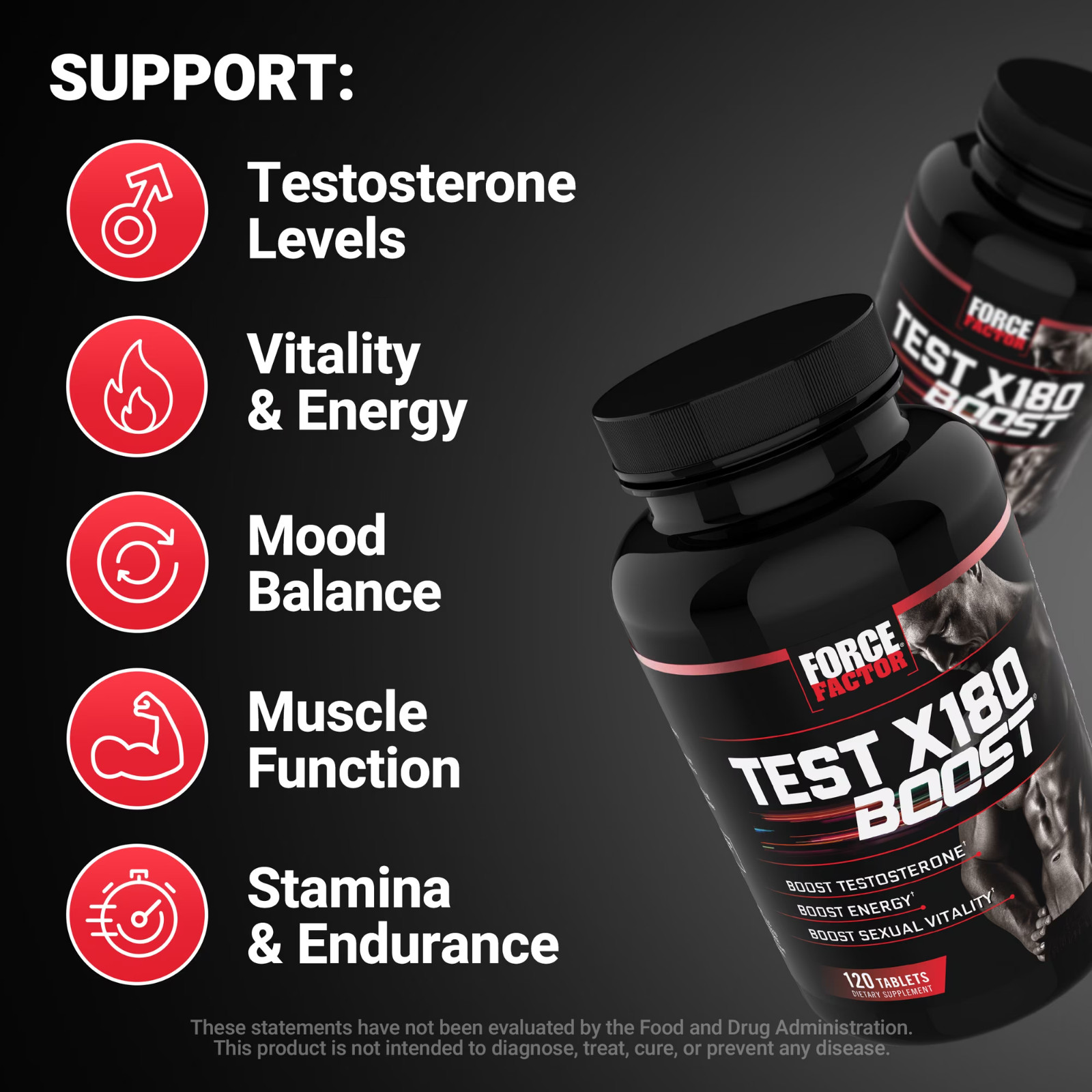 Force Factor Test X180 Boost Testosterone Booster Men 120 Tablets Boron