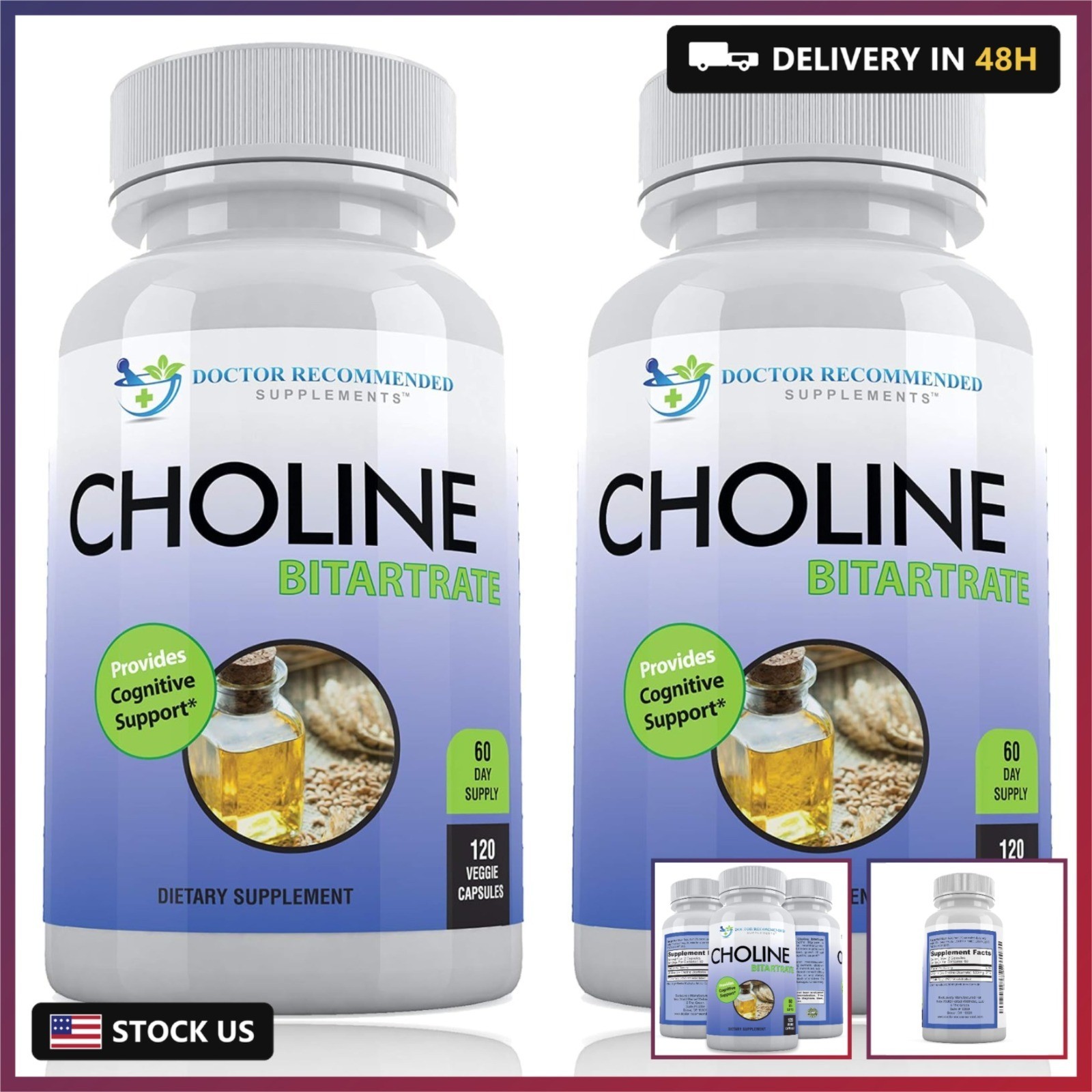 Premium Choline – 500 mg – 120 Veggie Capsules – Supports Cognitive Health, Memo