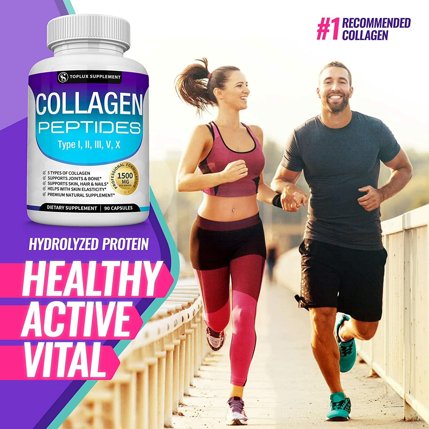 Premium Collagen Peptides 1500 MG Hydrolyzed Anti-Aging (Types I,II,III,V,X)