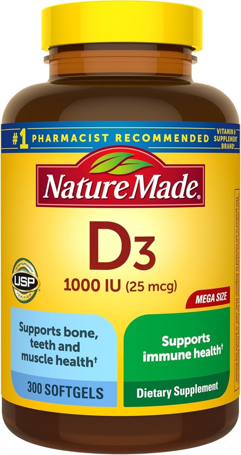Nature Made Vitamin D3 1000 IU 25 mcg 300 Softgels Bone Immune Support