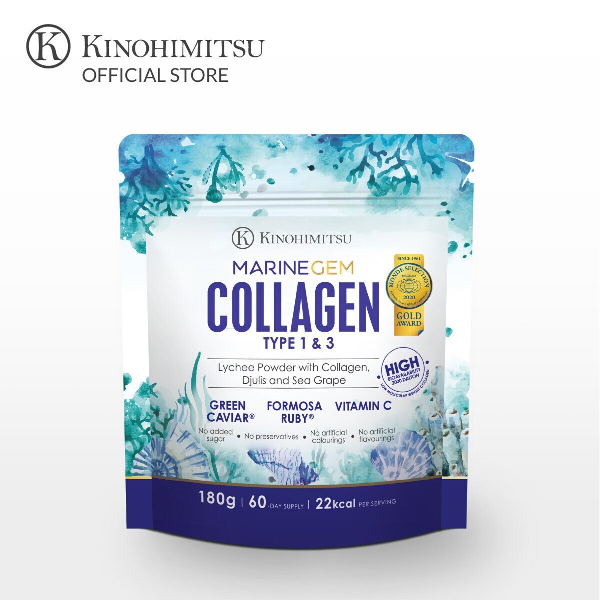KINOHIMITSU Marine Gem (Exp 11/2026)Collagen 180g – Frim Tigten & Whiten skin