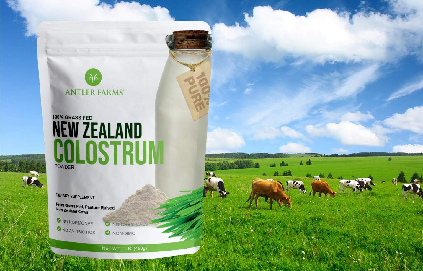 100% Pure New Zealand Colostrum, 30 Servings, 1 Lb – Grass Fed, Pasture Raised,