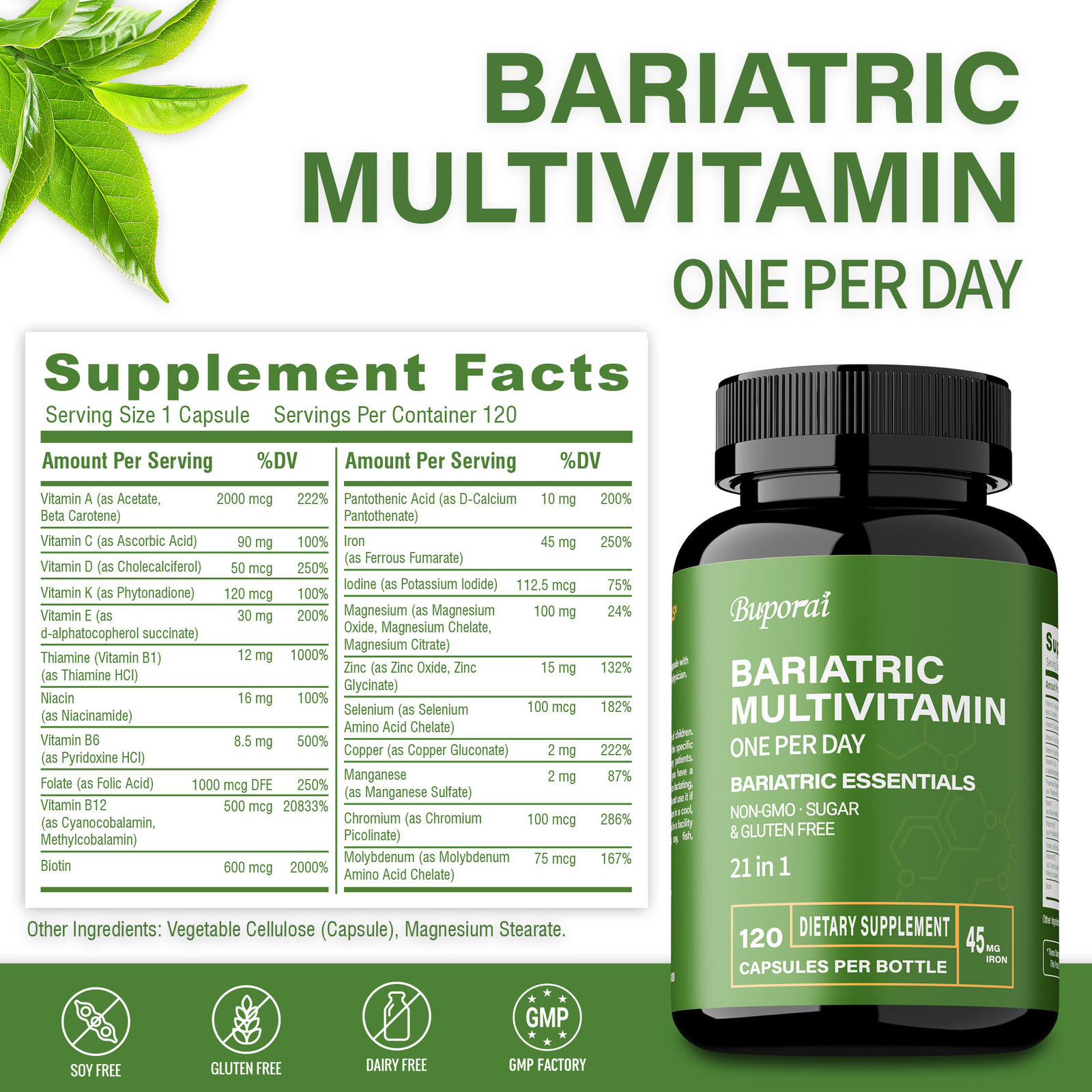 Bariatric Multivitamin -with 21 Vitamins,Balance Energy Levels Promotes Burn Fat
