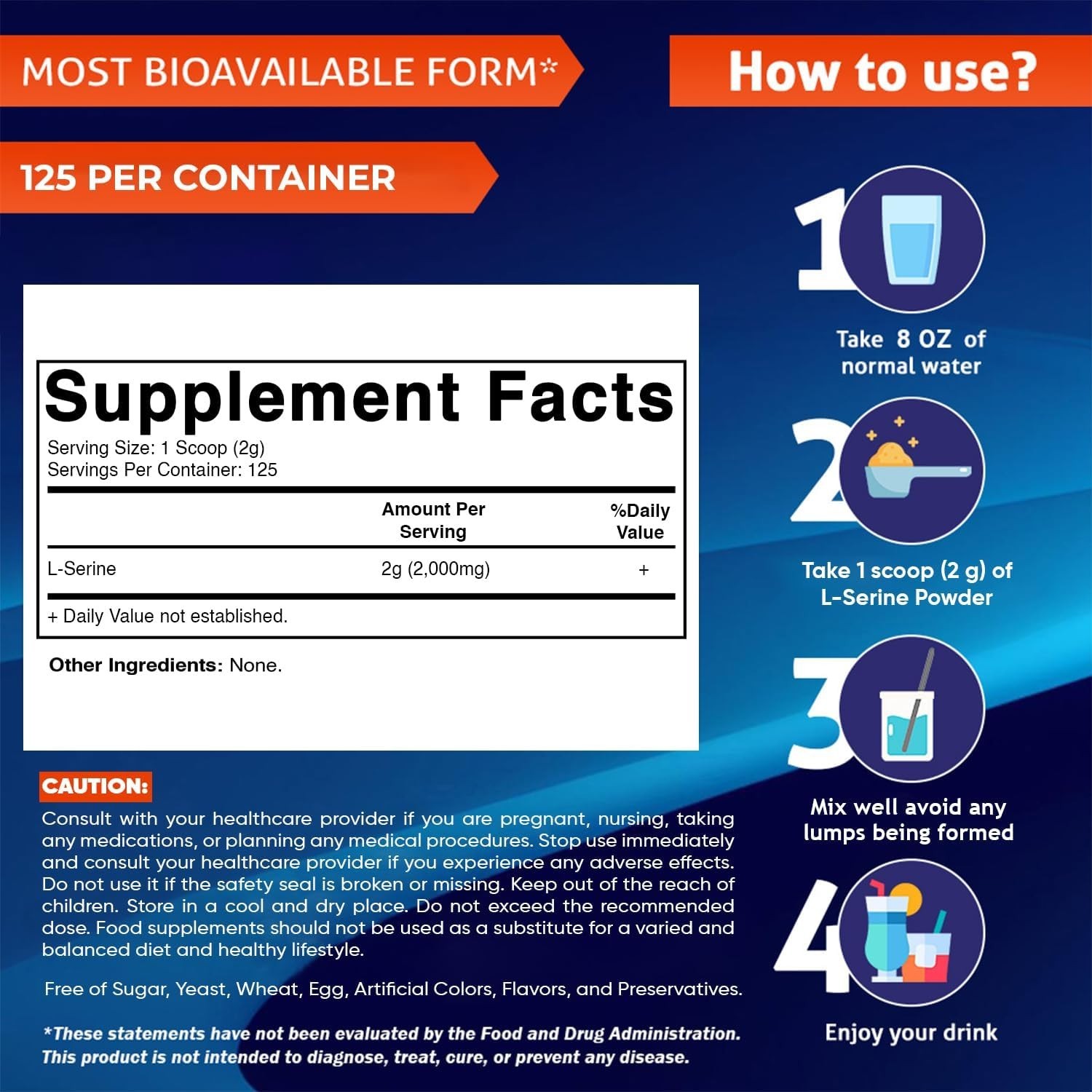 250g L-Serine Powder – 2000mg Servings for Immune Support & Energy Management