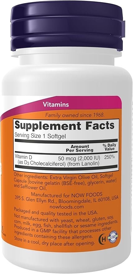 Now Supplements Vit D-3 2000 IU – 120 Softgels, Immune Support – Bone Health