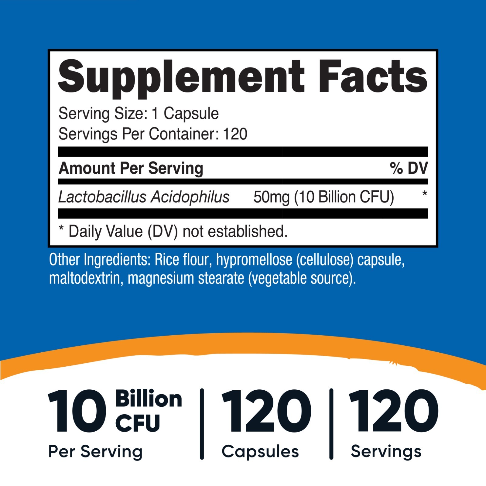 Nutricost Lactobacillus Acidophilus 10 Billion CFU, 120 Vegetarian Capsules