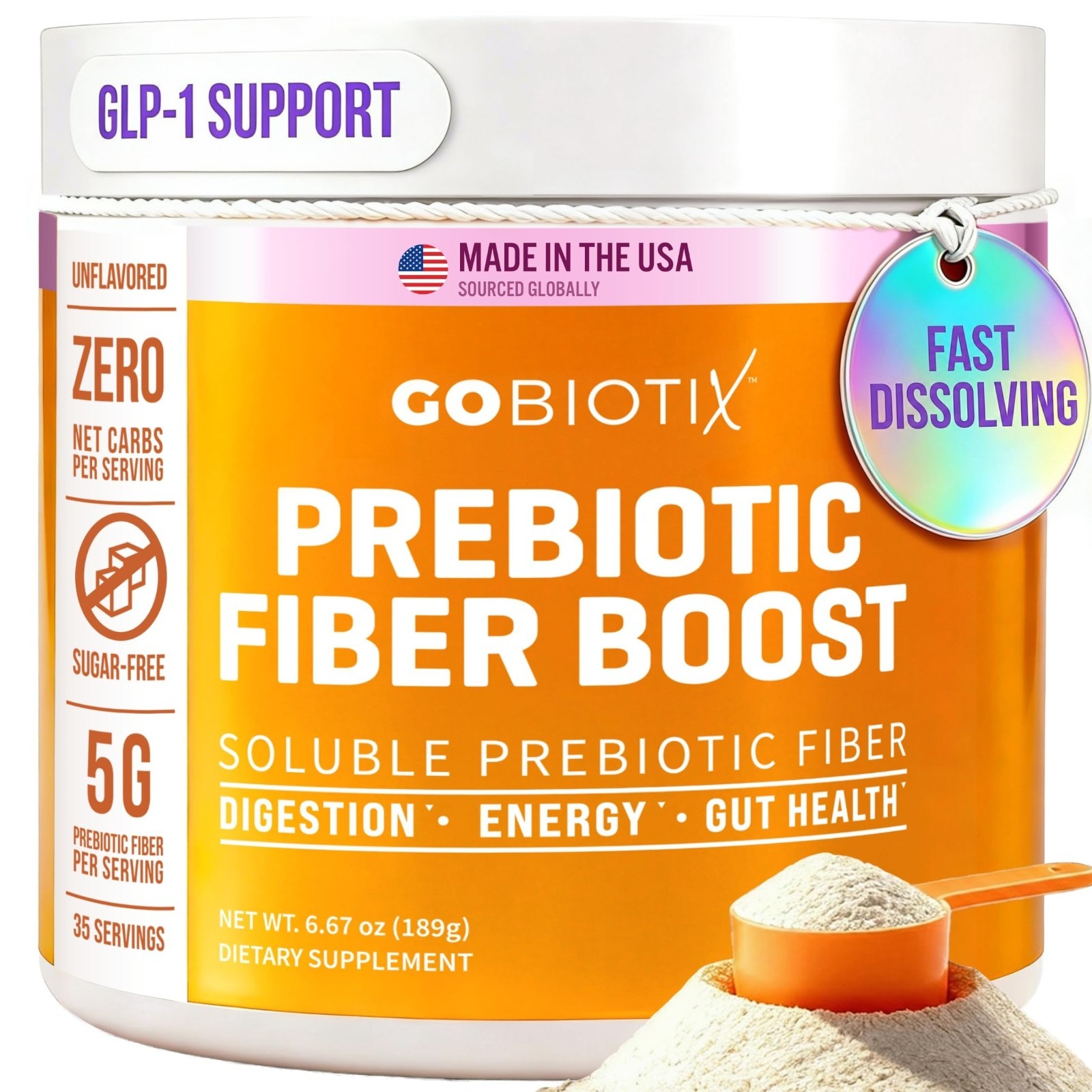 Fiber Supplement Powder with Prebiotics for Digestive Health & Gut Support, Keto