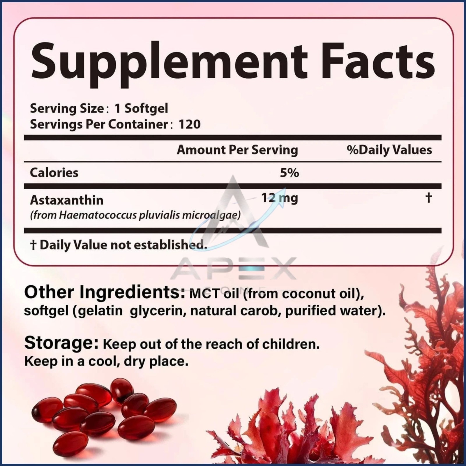Astaxanthin 12mg 120 Softgels, 4 Month Supply,Triple Strength,Non-GMO,Eye Health