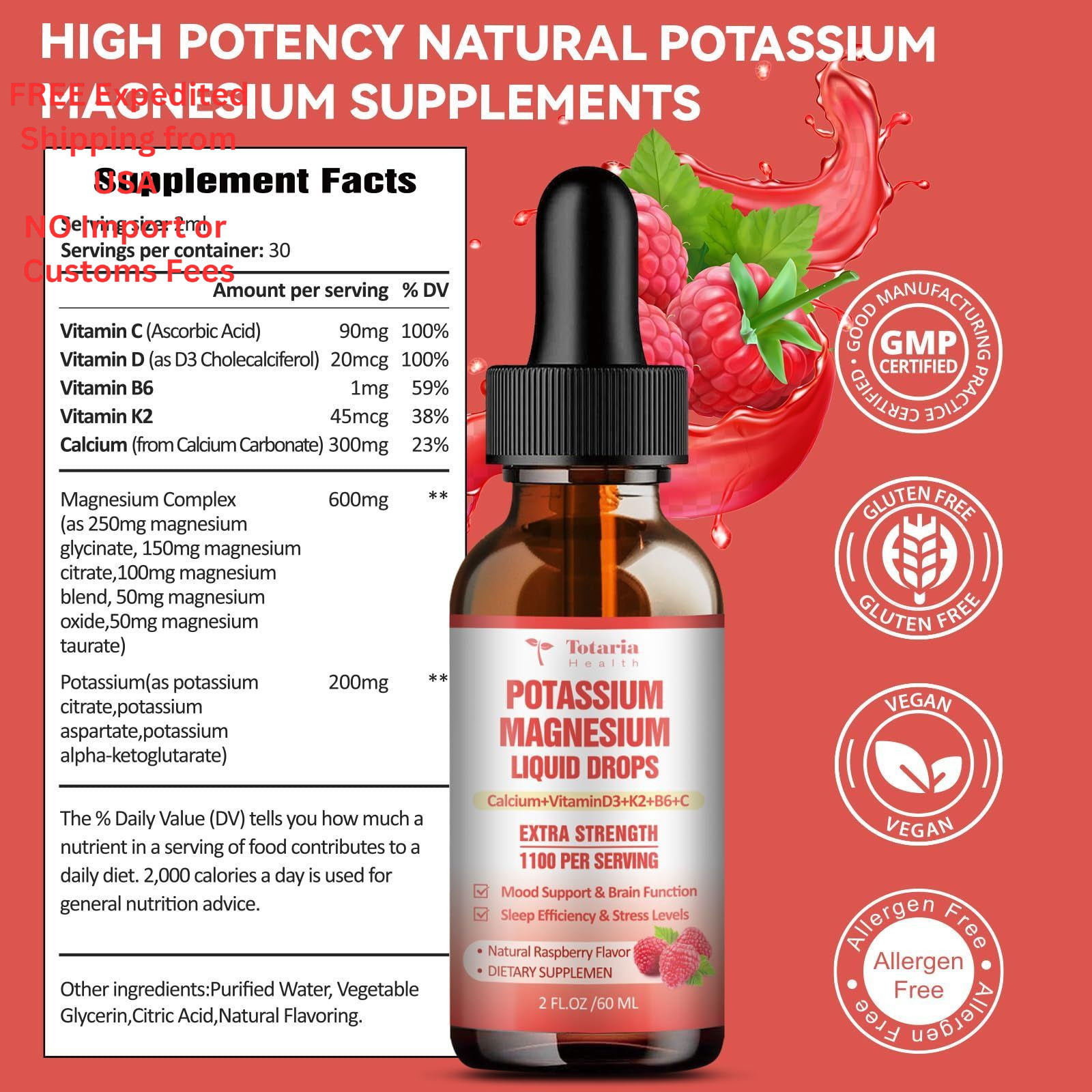 Potassium Magnesium Supplement Liquid Drops – High 2 Fl Oz (Pack of 1)