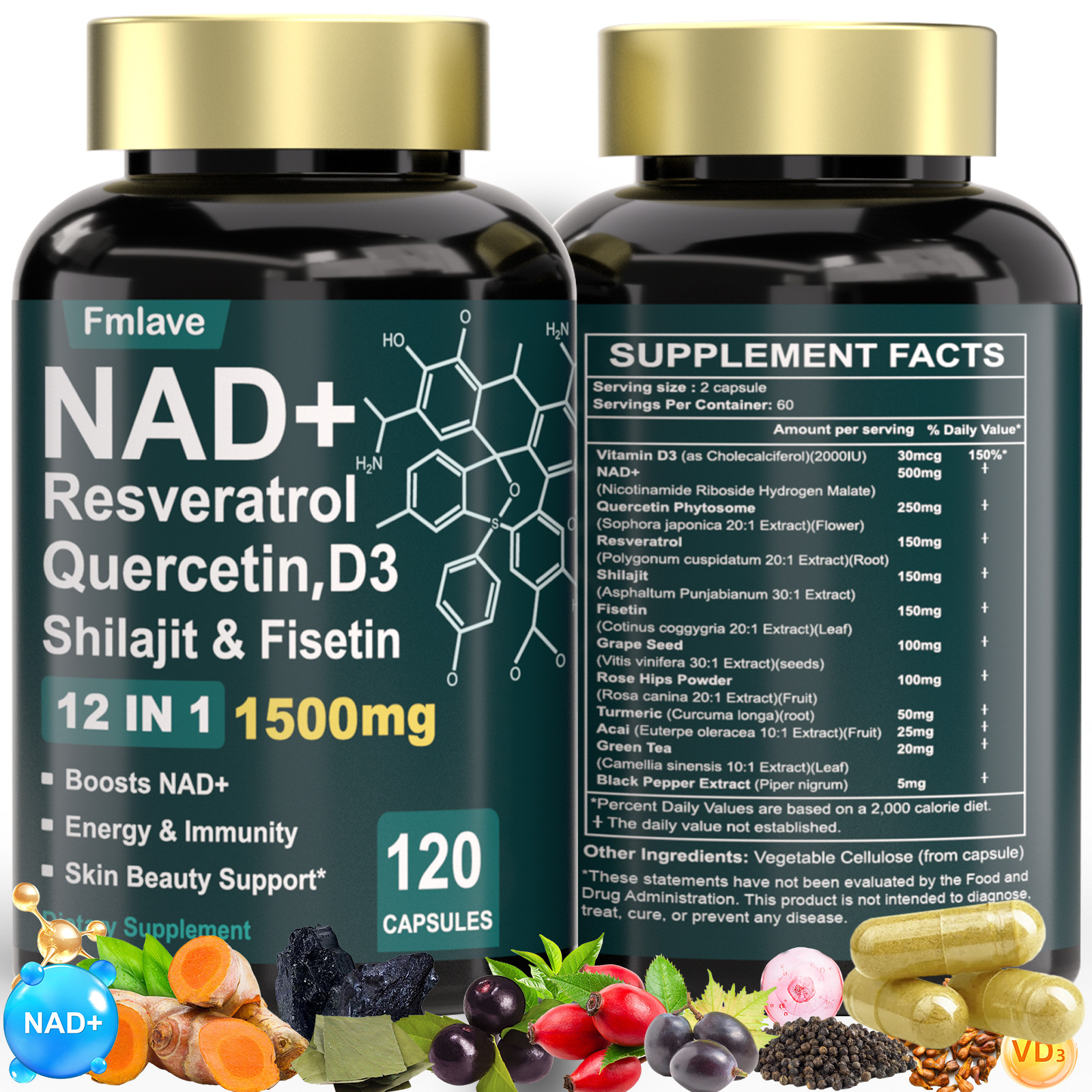 NAD Supplement, 1500Mg – Liposomal NAD+ Supplement with Resveratrol, Nad plus US