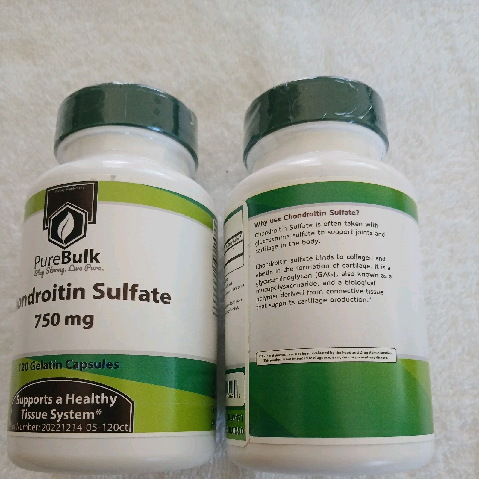 Chondroitin Sulfate 750 mg – Pure Bulk – 120 Beef Gel Cap