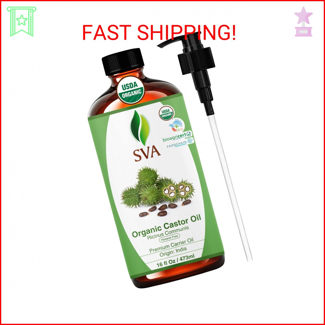SVA Castor Seed Oil Organic – 16 Fl Oz – 100% Natural Cold Pressed Organic Casto