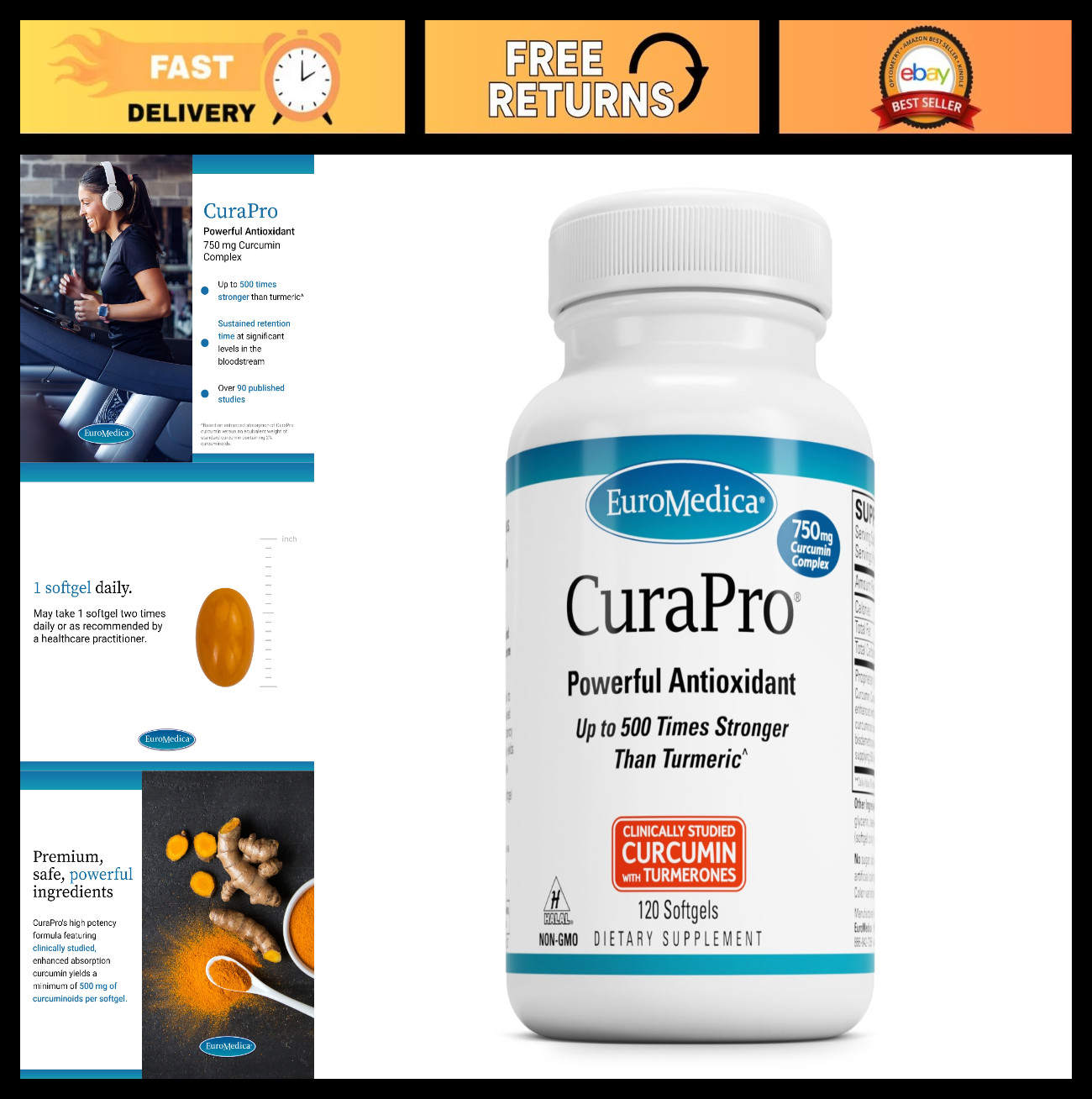 Curapro Softgels 750mg – 120 Count, Natural Pain Relief & Immune Support