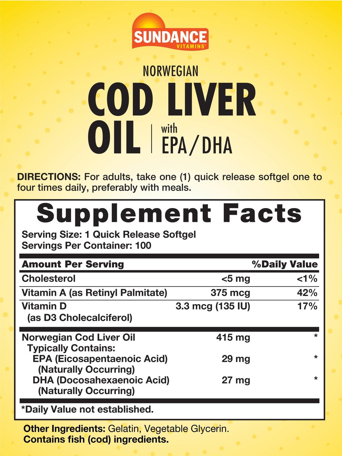 Sundance Norwegian Cod Liver Oil | 100 100 count (Pack of 1), Translucent