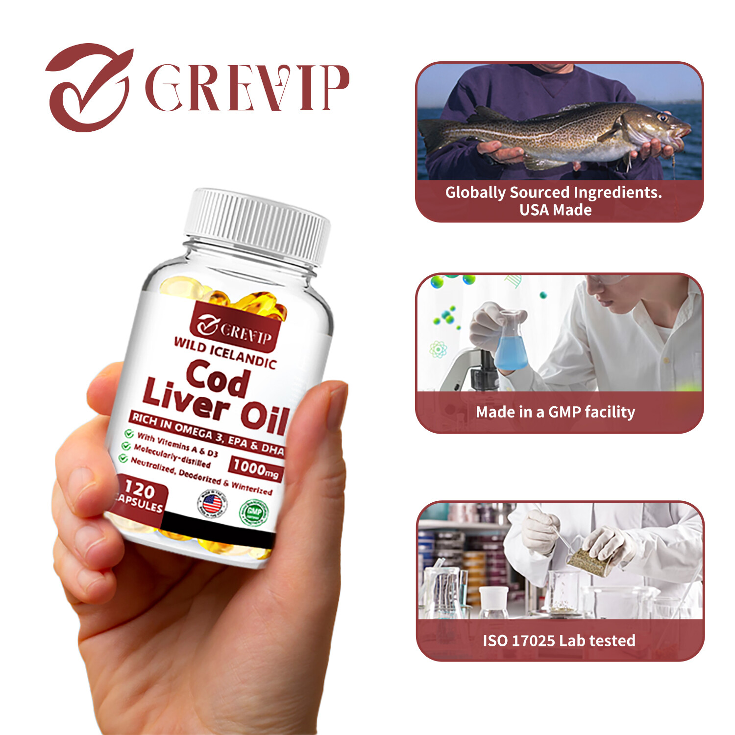 Wild Icelandic Cod Liver Oil Capsules 1000mg – Omega-3 EPA, DHA , Vitamin A & D3