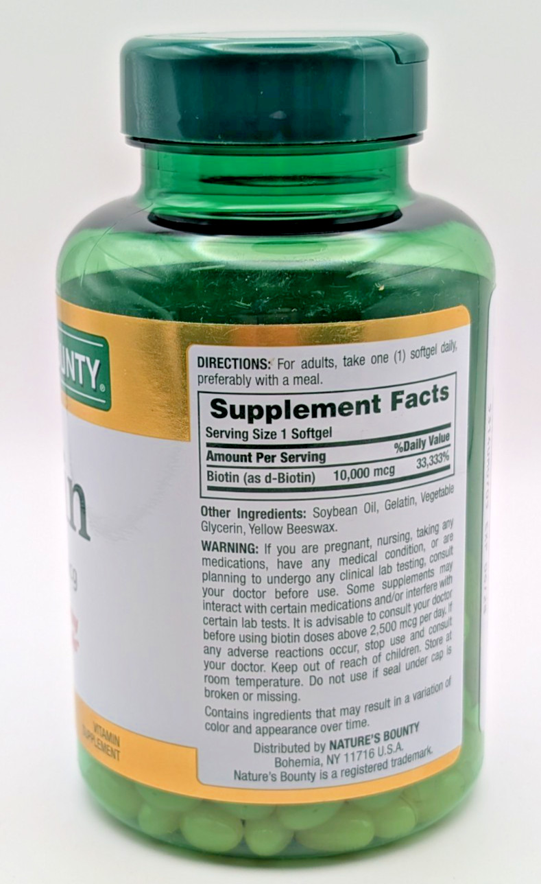Nature’s Bounty Biotin 10000 mcg 250 Rapid Release Softgels EXP 02/2028
