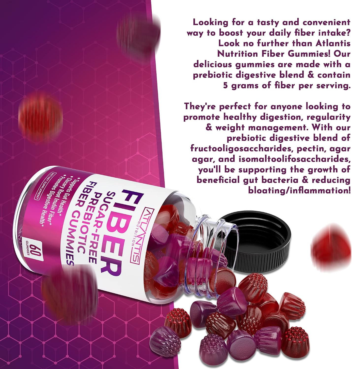 Sugar Free Fiber Gummies for Adults – 5G Fiber Supplement Formulated with 5.4G P