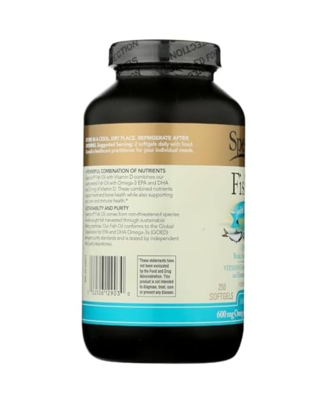 Spectrum Fish Oil + Vitamin D3 250 Softgels Purity Tested Neutral Flavor