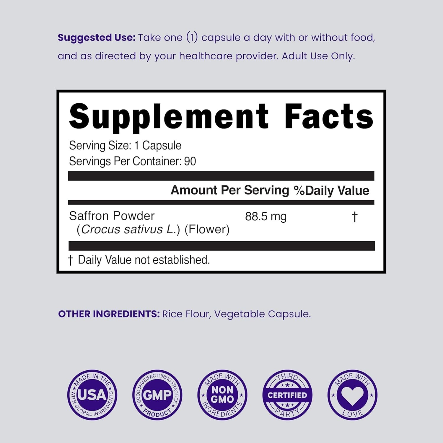Dorado Saffron Supplement Nutrition 3 Month Supply Pure 88.5Mg Extract Women Men
