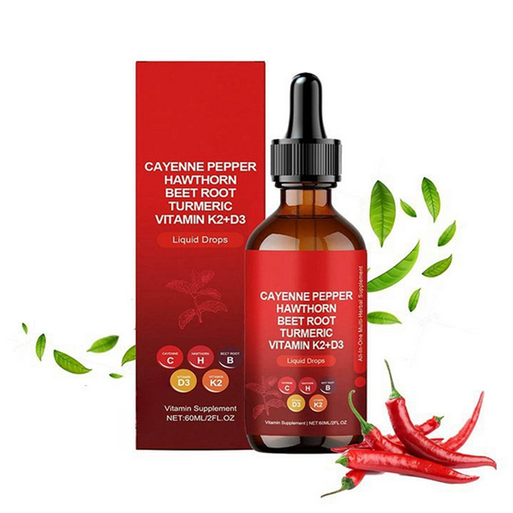 60ML Cayenne Pepper Hawthorn Beet Root Turmeric Vitamin K2+D3 Liquid Drops