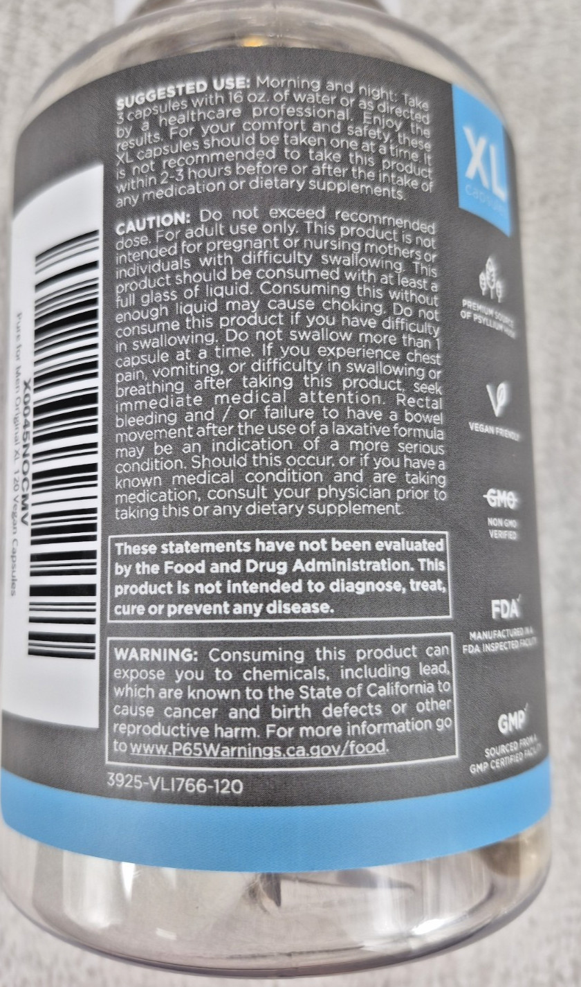 Pure for Men Stay Ready Fiber Supplement 120 Capsules exp 12/2027
