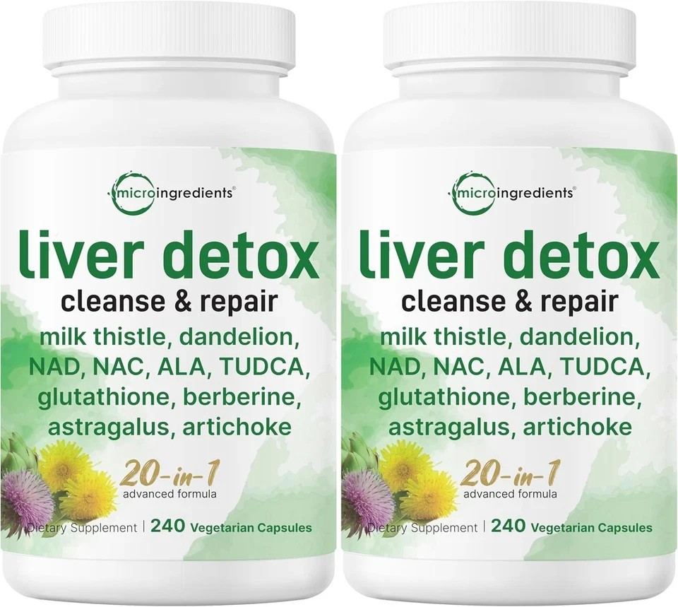 2 BOTTLES-Liver Detox, 240 Veggie Capsules|20-in-1 Advanced Complex Liver Clean