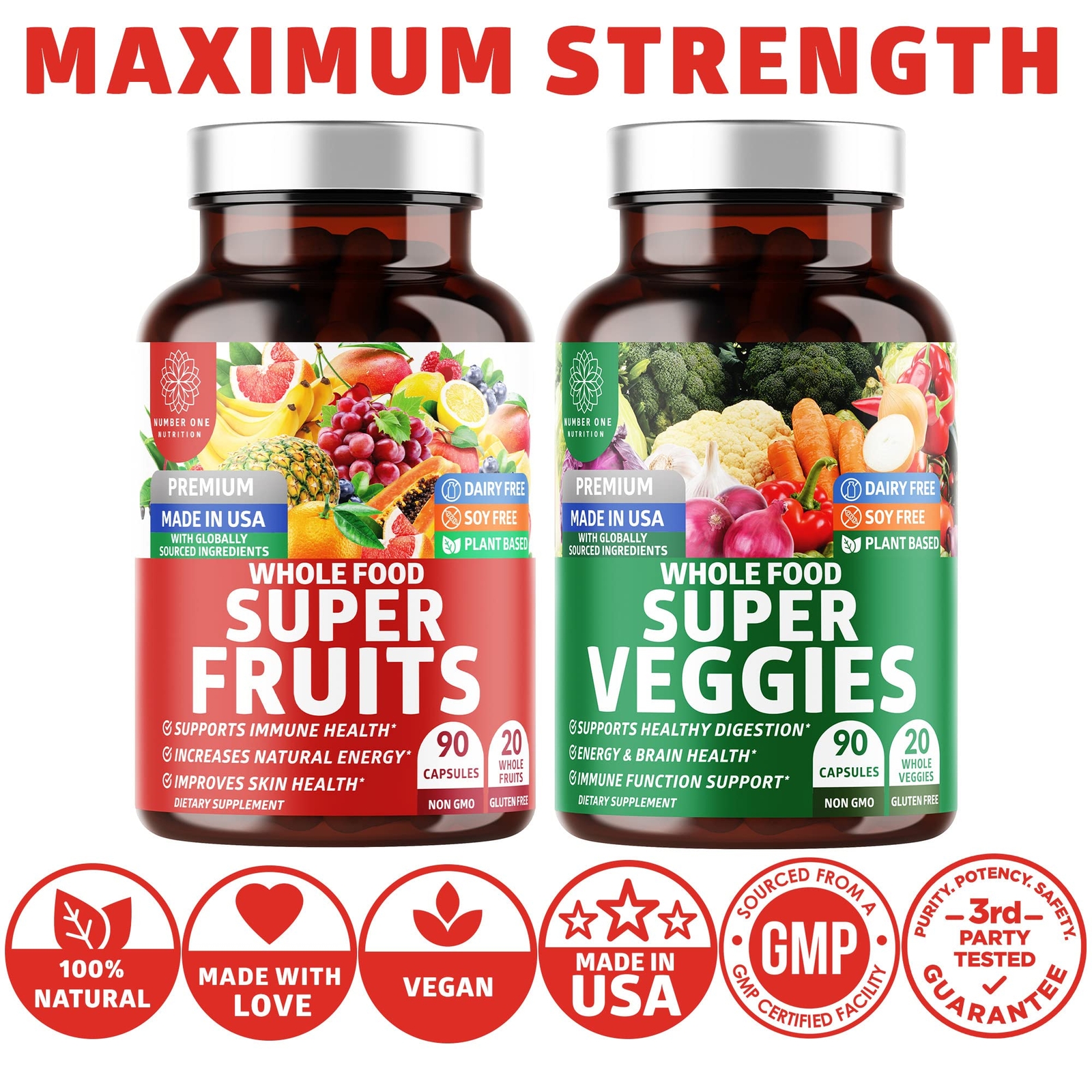 4-Pack N1N Premium Super Fruits & Veggies Supplement 360 Caps Whole Food & Na…