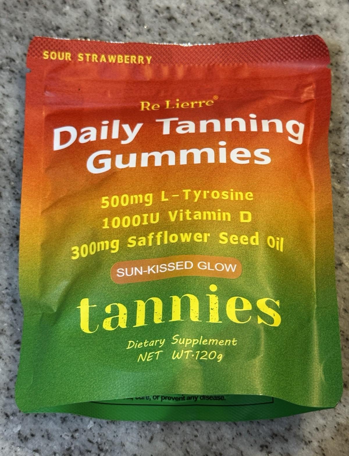 Re Lierre Daily Tanning Gummies Vegan Sour Strawberry 40 Count 120g