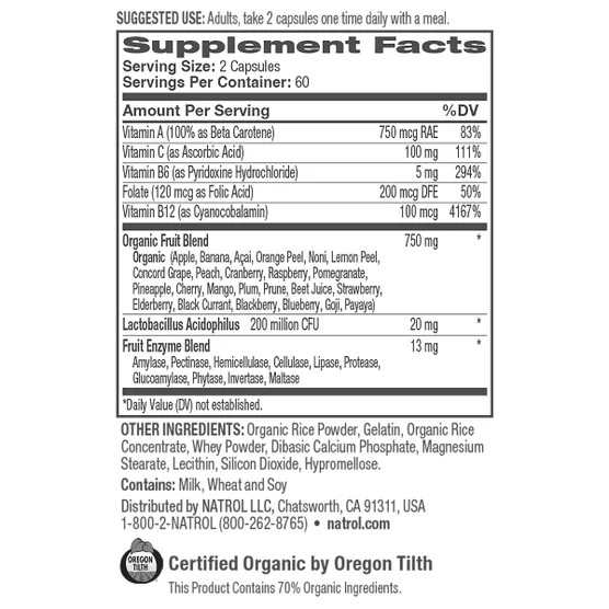 Natrol JuiceFestiv Daily Fruit and Veggie, 240 Capsules – EXP 10/31/26